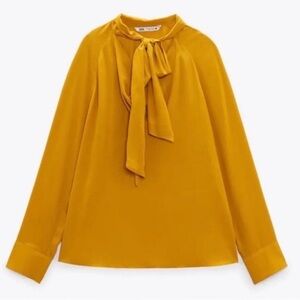 Zara Mustard Blouse with Bow Detail